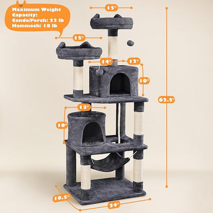 Yaheetech 62.5inches Cat Tree Cat Tower Cat Condo - Image 7