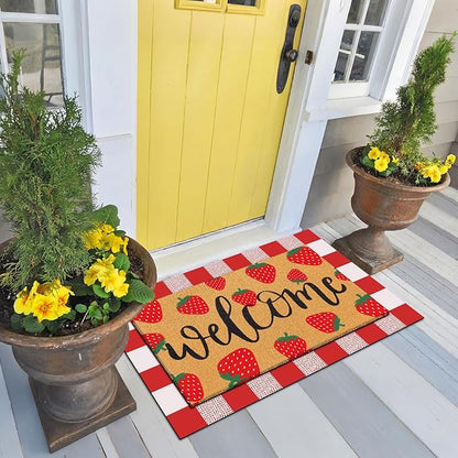 Tinideya 2 Pcs Strawberry Door Mat Fruit Pattern Design Welcome Non Slip Coir - Image 7