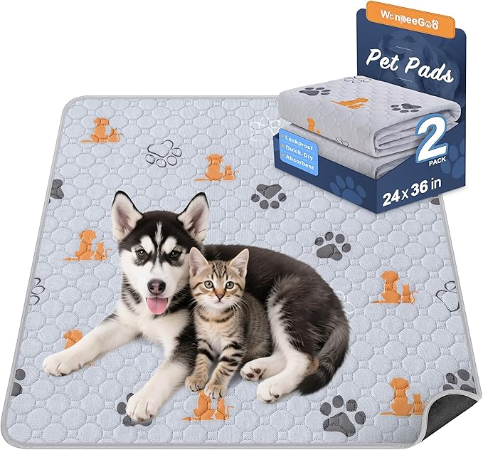 Washable Pee Pads for Dogs, 2 Pack Absorbent Reusable Training Dog Pads Pet by WanpeeGoo