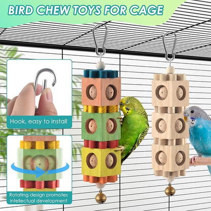2Pcs Bird Chew Toys for Beak Grinding, Hanging Rotating Wood Block - Image 4