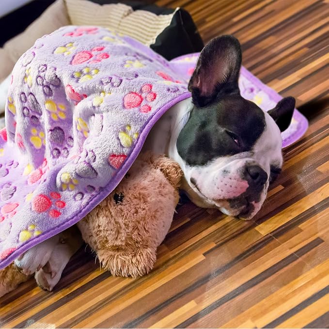 Tatuo 4 Pcs Dog Blanket for Pet Puppy Teething Toys Paw Print Fleece Blanket - Image 6