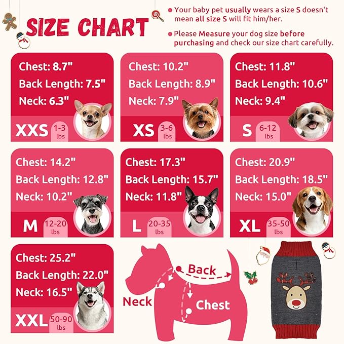 Dog Christmas Sweater Xmas Pet Clothes Cute Gray Reindeer Holiday Puppy Cat - Image 6