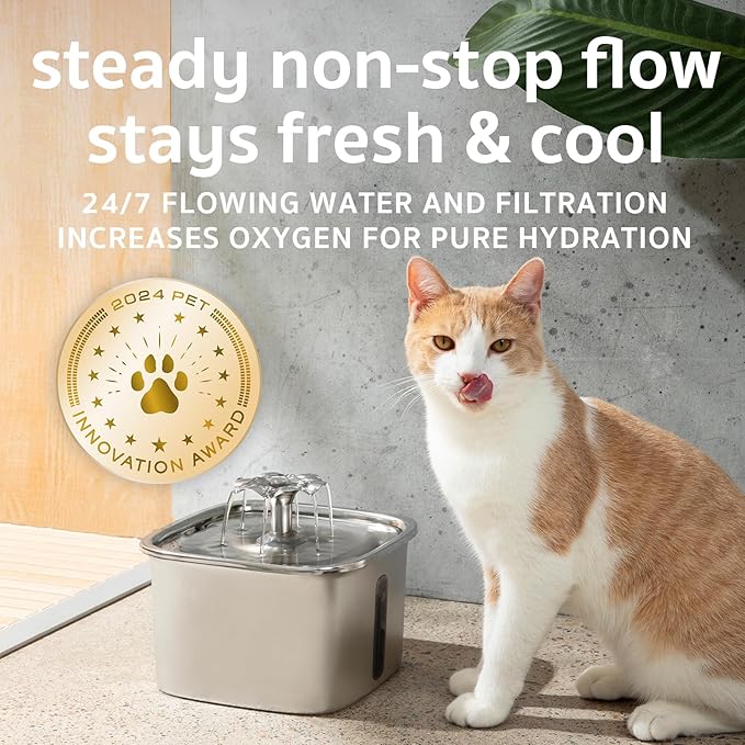 Veken Innovation Award Winner Stainless Steel Cat Water Fountain, 95oz/2.8L - Image 6