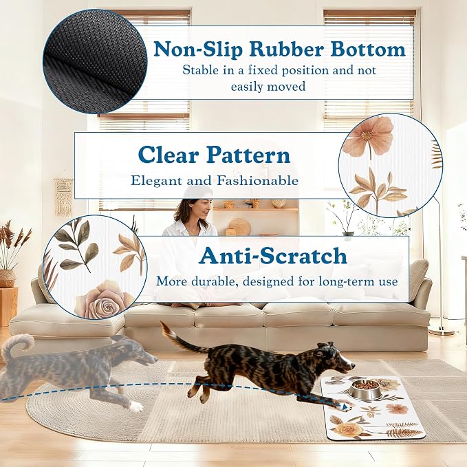 Floral Palm Leaves Dog Cat Food Mat–Christmas Stocking Absorbent Waterproof - Image 4