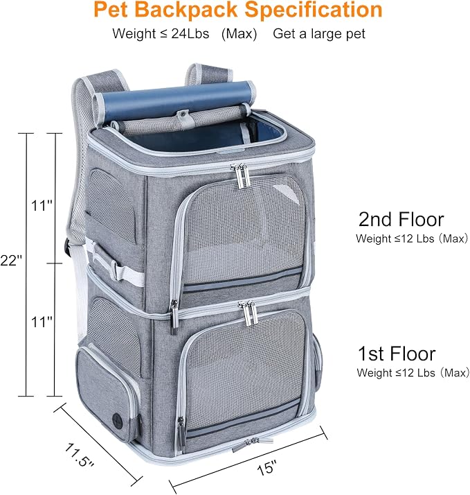 Double Cat Carrier for 2 Cats, Dog Backpack Carrier for Medium Dogs, Double - Image 2