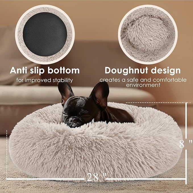 28in Large Dog Bed, Medium Size Dog and Cats, Calming Donut Bed - Image 3