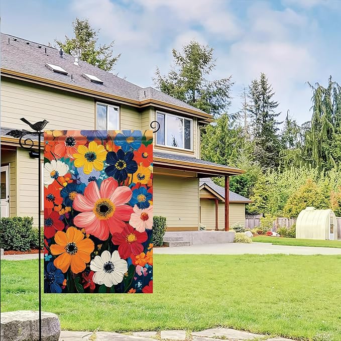 Garden Flag Colorful Flower Field Oil Painting Style Yard Welcome Banner Double - Image 4