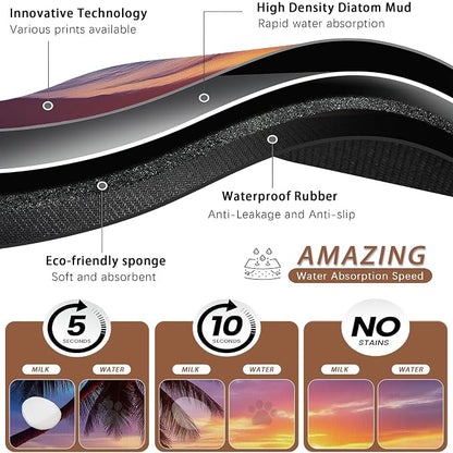 Tropical Palm Pet Feeding Mat, Sunset Trees Sea Beach Absorbent Quick-Dry Cat - Image 3