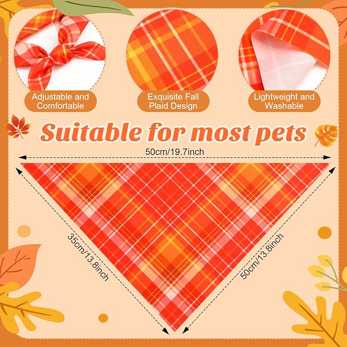 Weewooday 50 Pcs Thanksgiving Fall Dog Bandanas Bulk Plaid Bandanas - Image 3