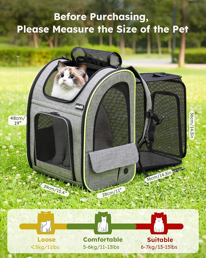 Pecute Cat Backpack Carrier XL, Expandable Pet Backpack - Image 2