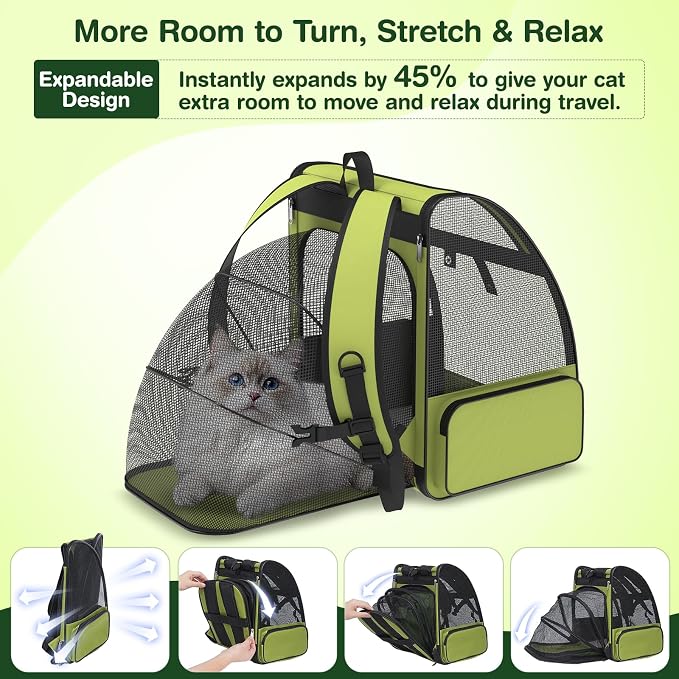 Cat Backpack Carrier for Travel Hiking: Expandable Foldable Breathable Mesh - Image 3