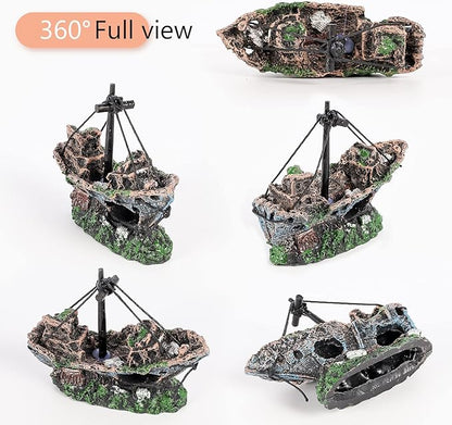 Raeasily Fish Tank Decoration Aquarium Accessories, Shipwreck Decor, Resin - Image 4
