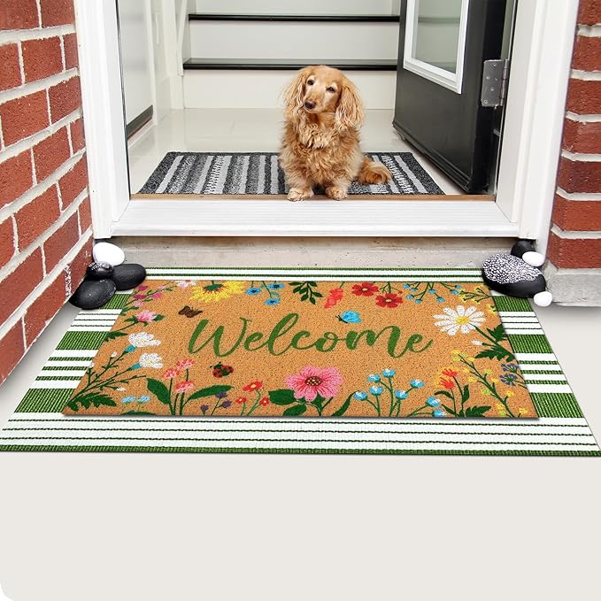 Tinideya 2 Pcs Spring Welcome Door Mat Floral Outdoor Layered Doormats - Image 6