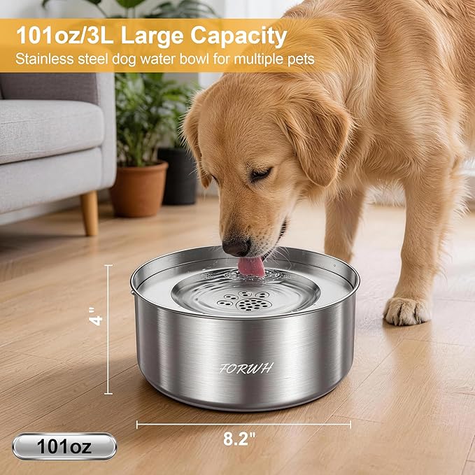 Stainless Steel Dog Water Bowl No Spill, 101oz/3L Large Capacity Pet Water - Image 3