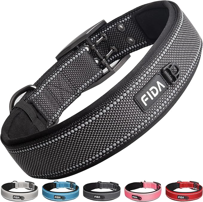Fida Heavy Duty Dog Collar 1.5” Width, Ultra Soft Neoprene Padded, Adjustable by Fida