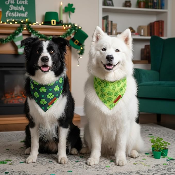 ADOGGYGO St Patrick Dog Bandana 2 Pack, Reversible Shamrock Pet Scarf Bib - Image 2