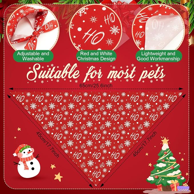 Abbylike 50 Pcs White and Red Dog Bandanas Bulk Polka Dots Stripes Snowflake - Image 3