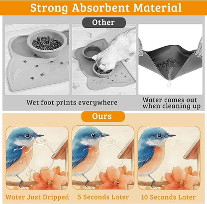 Dog Bowl Mat, Fall Leaves Absorbent Dogs Placemat - Image 3