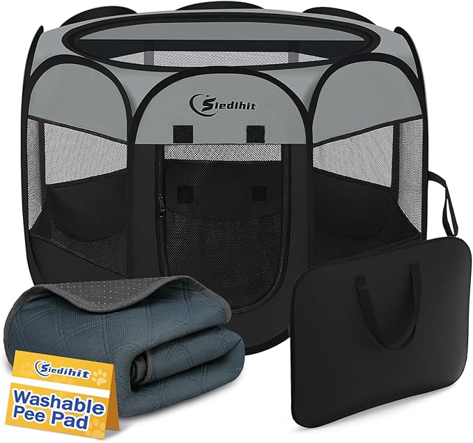 Dog Cat Playpen with Washable Pee Pad, Puppy Pet Playpen Indoor by Siedihit