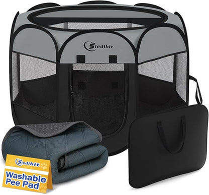Dog Cat Playpen with Washable Pee Pad, Puppy Pet Playpen Indoor by Siedihit