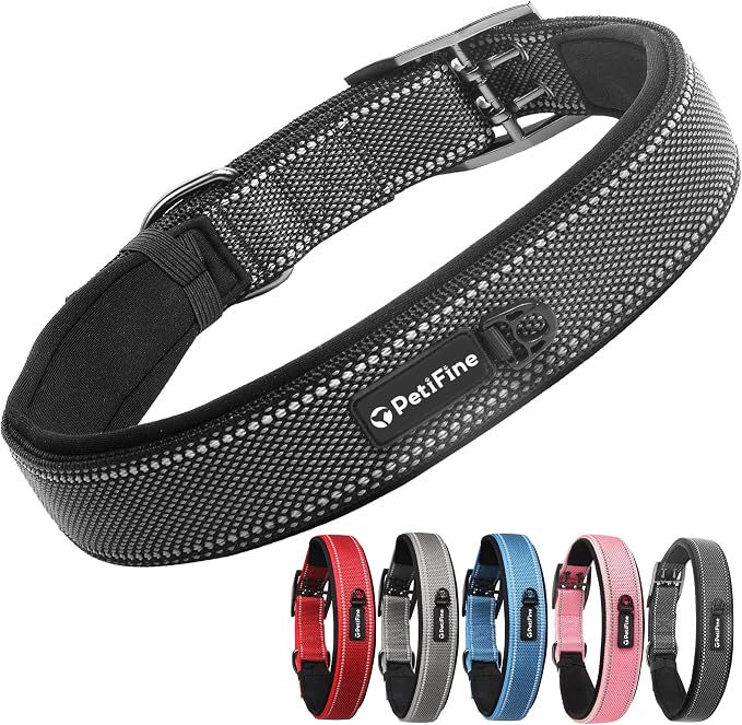 PetiFine Dog Collar for Large Dogs, Neoprene Padded and Adjustable, Reflective by PetiFine