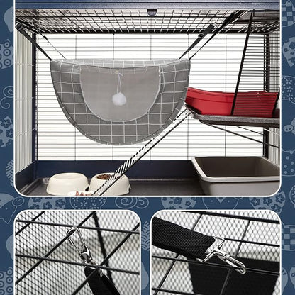 Unittype 2 Pieces Cat Cage Hammock Hanging Pet Bed Double Layer Soft Plush - Image 5