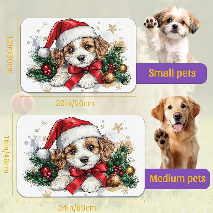 Christmas Dog and Cat Food Mat, Absorbent Feeding Placemat, Waterproof Non-Slip - Image 2