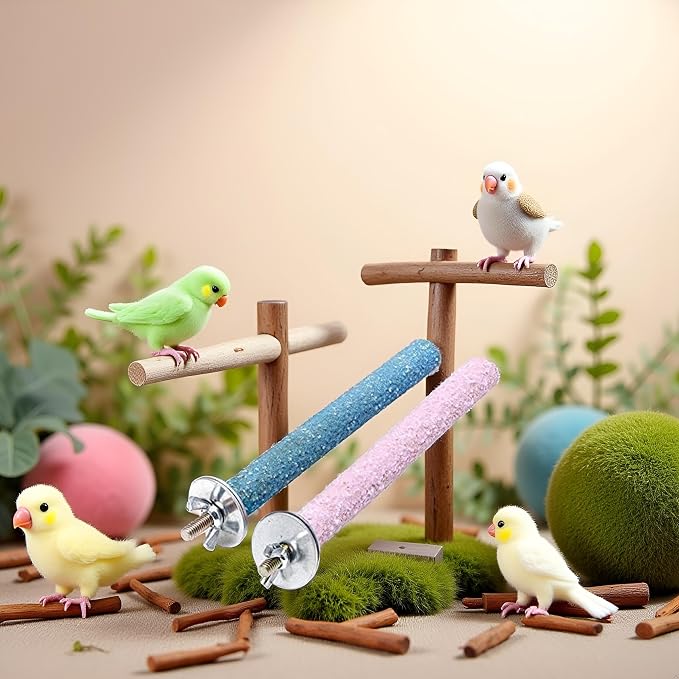 2 Pcs Bird Perch Stand Toy, Random Bird Perch Stand Toy Wood Parrot Grinding - Image 5