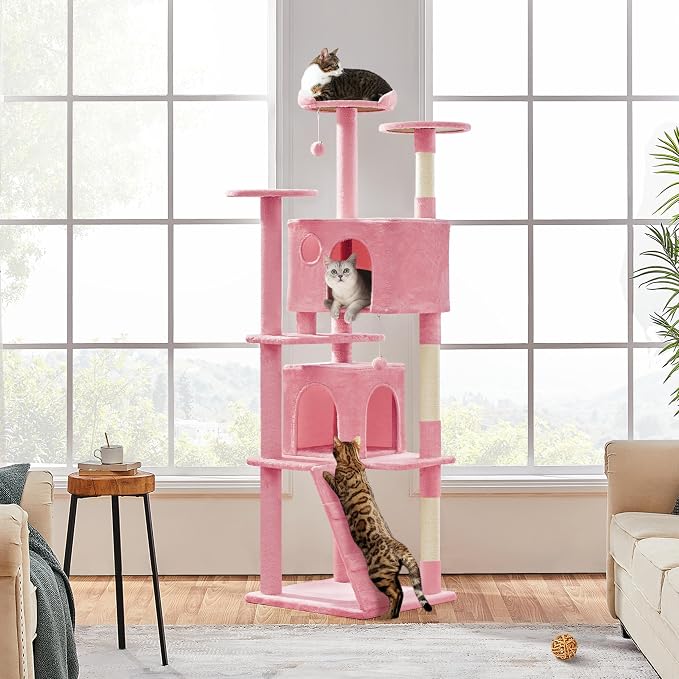 Yaheetech XL Cat Tree, 80in Multi-Level Cat Tower w/Scratching Posts, Double - Image 3