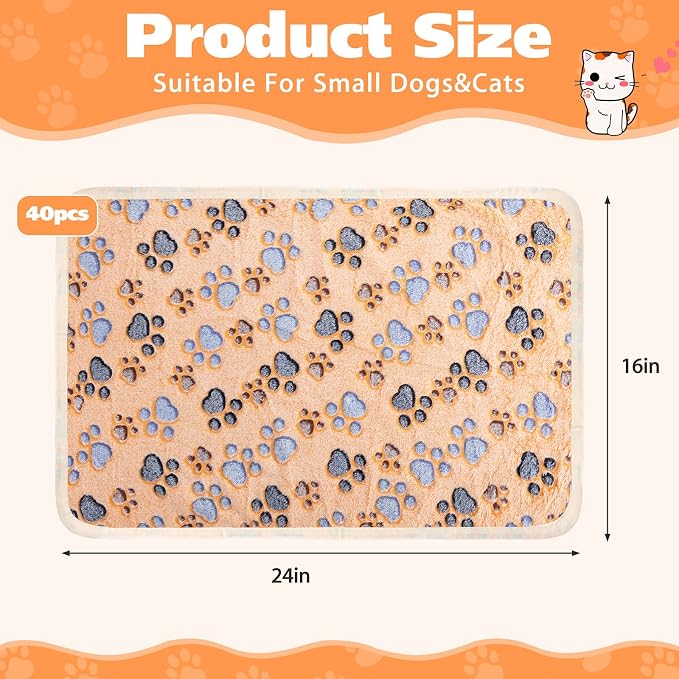 Chumia 40 Pcs Blankets Soft Fluffy Fleece Washable Pet Dog Sleep mat Paw Print - Image 2