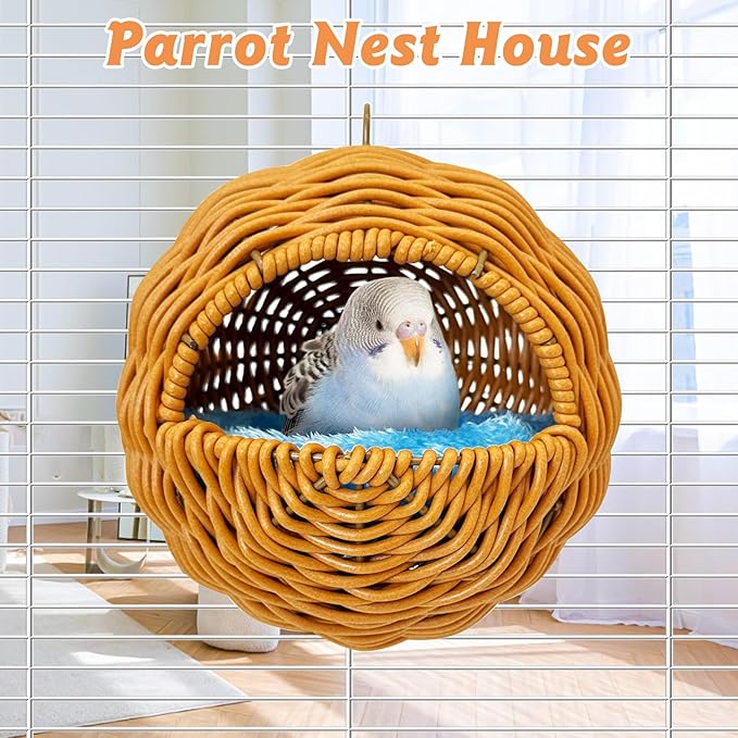 BNOSDM Rattan Bird Nest Parrot Nesting House Parakeet Nesting Soft Lovebird - Image 4