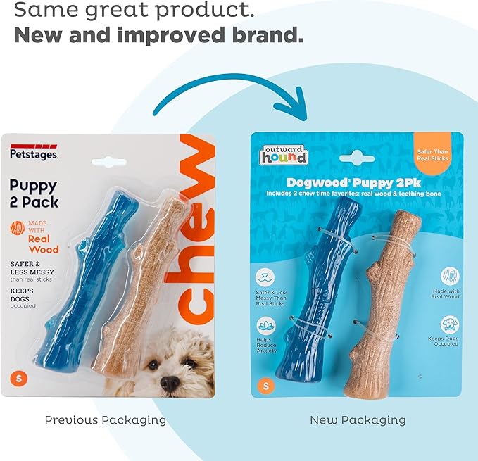 Outward Hound Dogwood Puppy Durable Dog Chew Toys, Real Wood & Teething Bone - Image 2