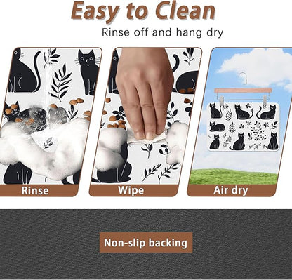 Cute Black Flower Dog Cat Food Mat, Absorbent Pet Feeding Mat - Image 4