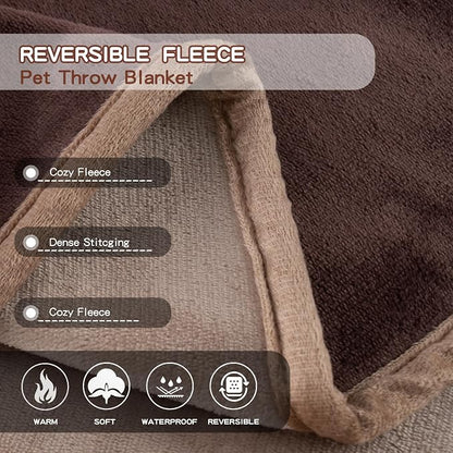 Waterproof Dog Blankets Brown, Soft Fluffy Sofa Car Bed Protector, Reversible - Image 4