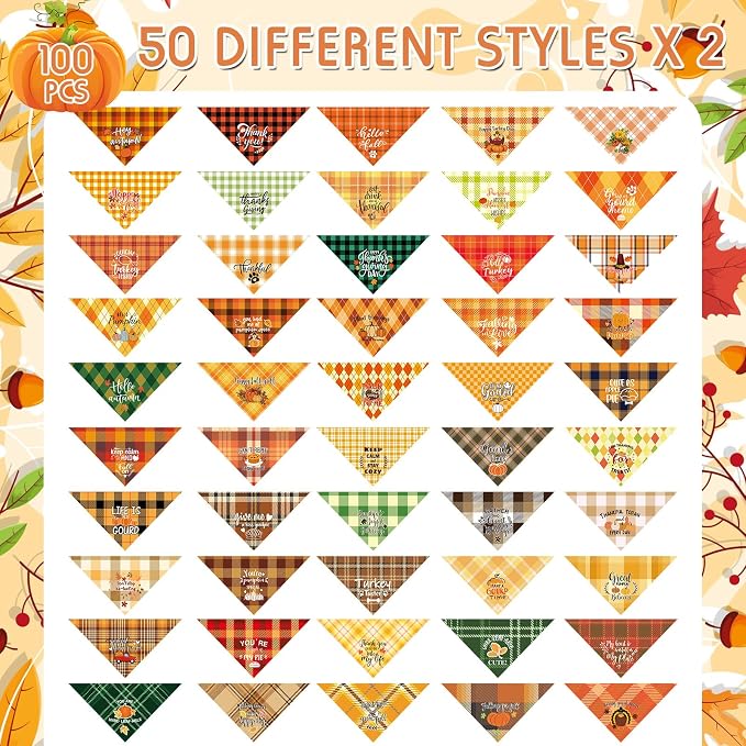 Sweetude 100 Pcs Fall Dog Bandanas Bulk Plaid Bandanas - Image 4