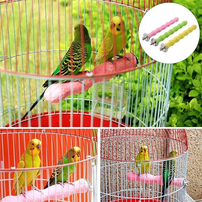 kathson 3PCS Bird Perch Parrot Stand Cage Accessories Natural Wooden Stick Paw - Image 5
