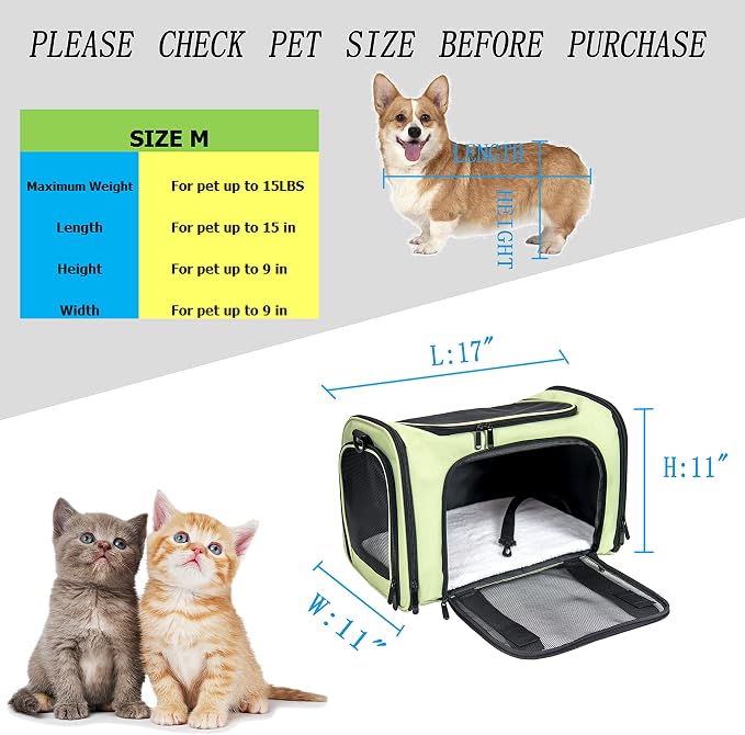 Soft Sided Carrier for Small Medium Cats Dogs, TSA Airline Approved Collapsible - Image 7