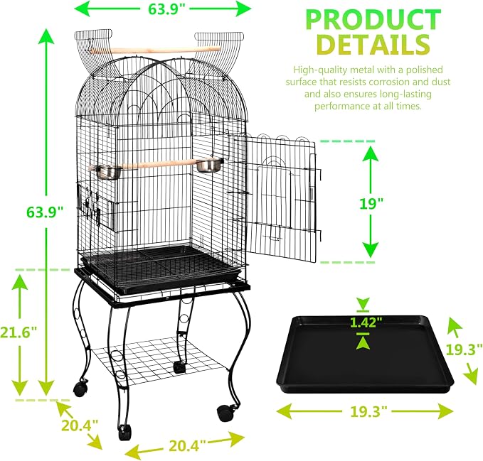 SUPER DEAL 63.5'' Rolling Bird Cage Large Wrought Iron Cage - Image 5