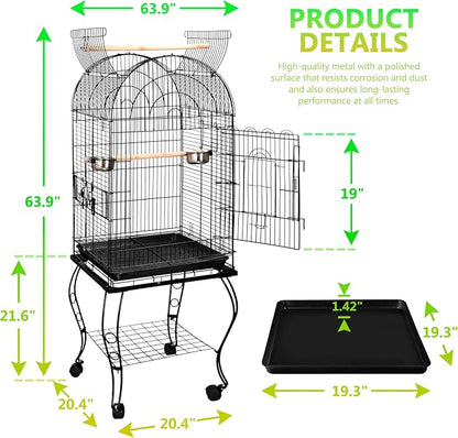SUPER DEAL 63.5'' Rolling Bird Cage Large Wrought Iron Cage - Image 5