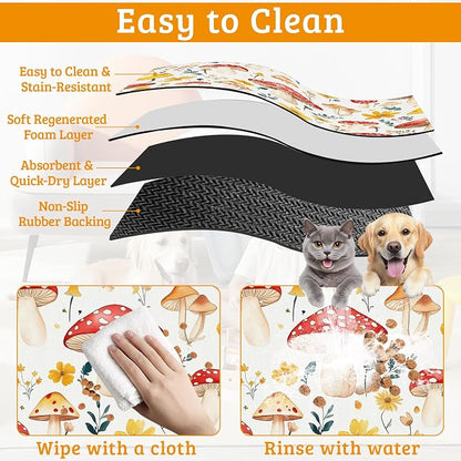 Pet Feeding Mat, Mushroom Absorbent Dog Cat Food Mat Flowers Dog Mat - Image 5