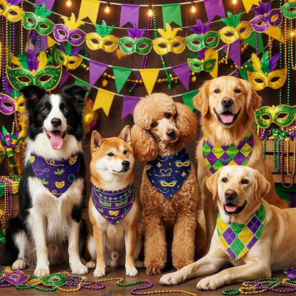 Abbylike 50 Pcs Mardi Gras Dog Bandanas Bulk Purple Green and Gold Bandanas - Image 6