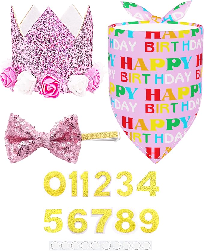 PET SHOW Pink Floral Hat, Bandana & Collar Bows Charms Set by PETSHOW