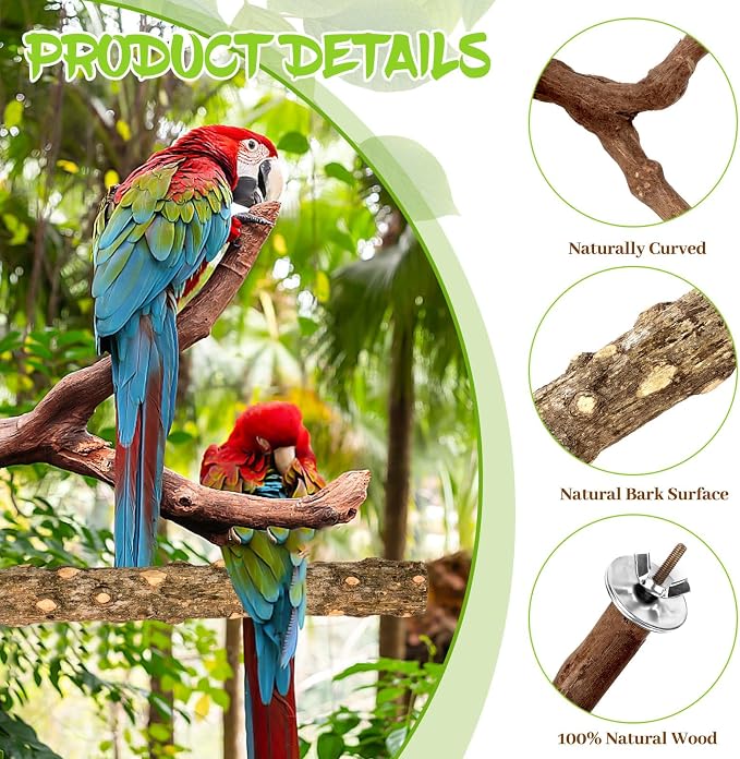 8PCS Natural Grape Wood Bird Perch Set - Image 3