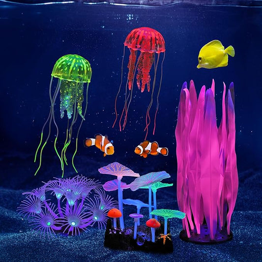 Lpraer 5 Pack Glow Aquarium Decorations Kelp Coral Mushroom Sun Flower by Lpraer