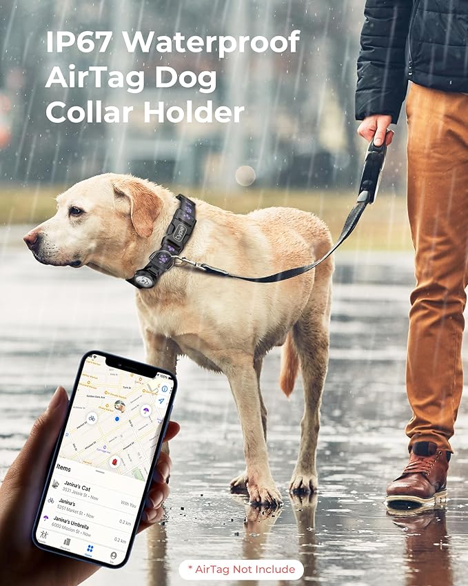Dog Collar with Airtag Holder, IP67 Waterproof Reflective AirTag Dog Collars - Image 2