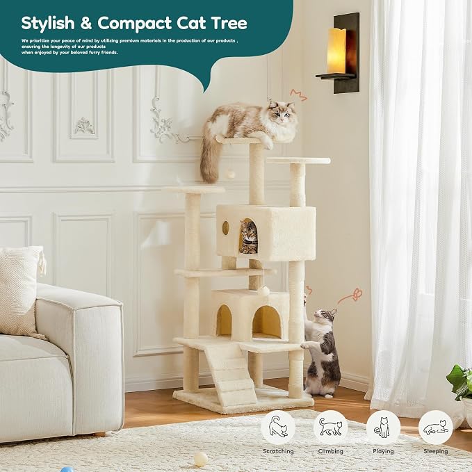 DUMOS 54-inch Indoor Cat Tree Tower –Multi-Level Pet House - Image 3