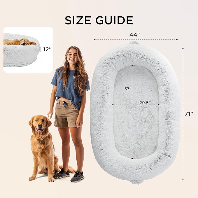 Bedsure Calming Human Dog Bed, Fluffy Faux Fur Orthopedic Pet Bean Bed - Image 7