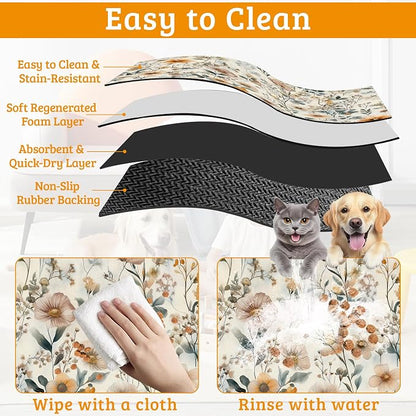 Vintage Flowers Dog Cat Food Mat, Herbs Absorbent Waterproof Placemat - Image 5
