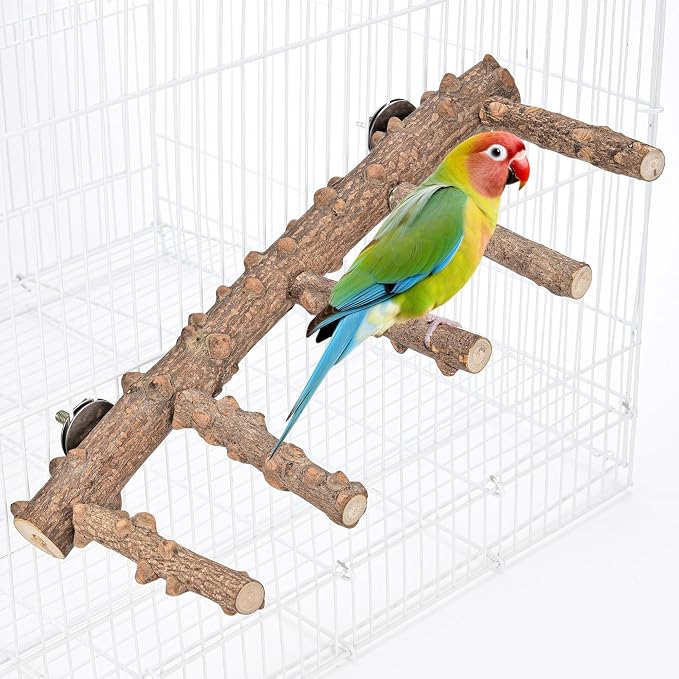 Mogoko Bird Ladder Perch for Cage, Natural Wood Bird Parrot Perch Stand Parrot by Mogoko
