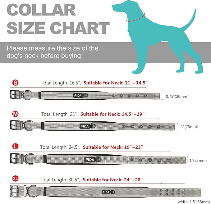 Fida Heavy Duty Dog Collar, Ultra Comfortable Soft Neoprene Padded, Adjustable - Image 6